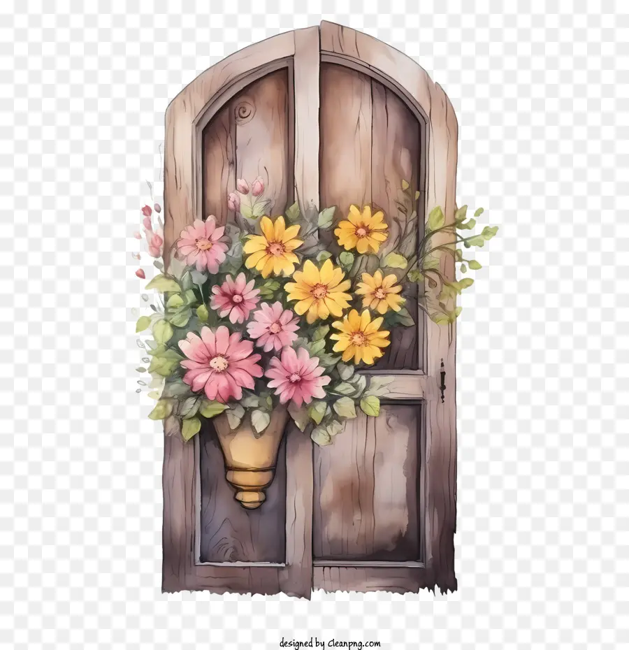 деревянные двери，цветочный ящик PNG