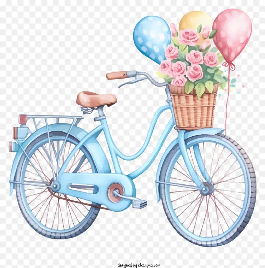 синий велосипед，розовые воздушные шары PNG