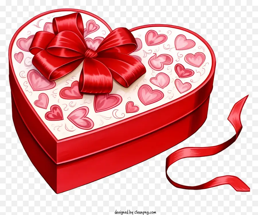 Красная коробка в форме сердца，Украшены лентами PNG