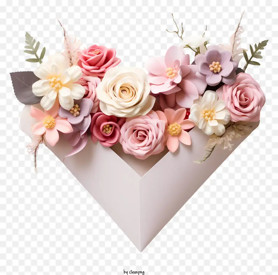 цветочное сердце，розовые и белые цветы PNG