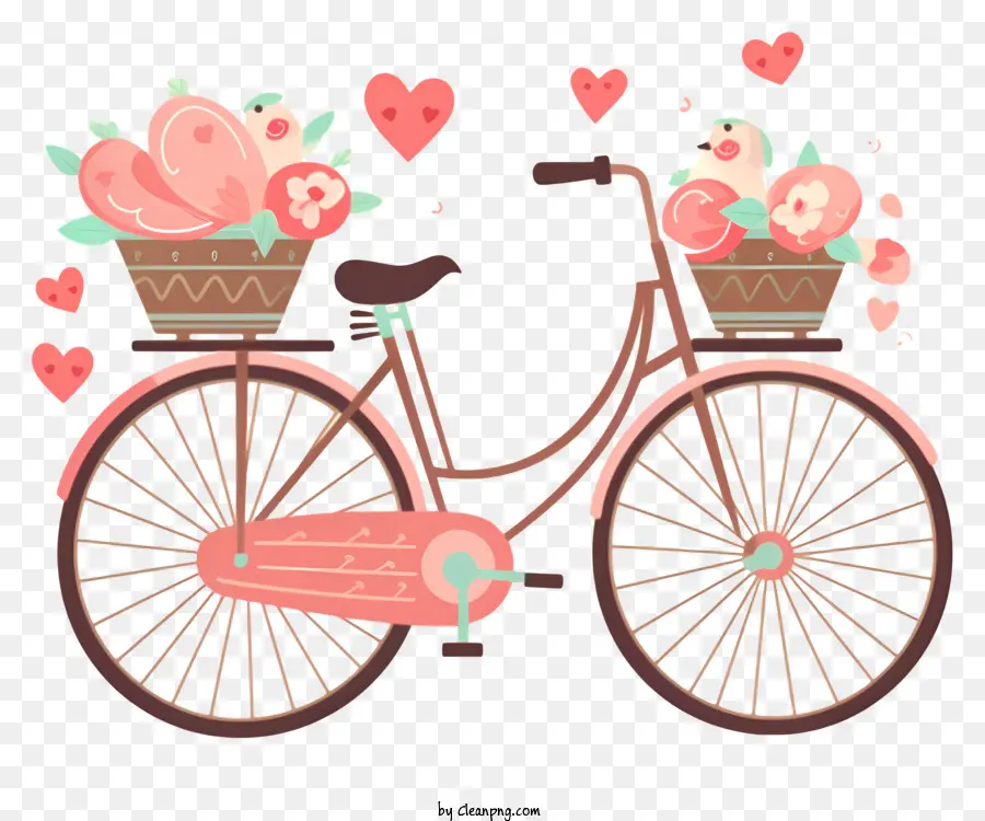 Велосипед с цветочной корзиной，передняя стойка велосипед PNG