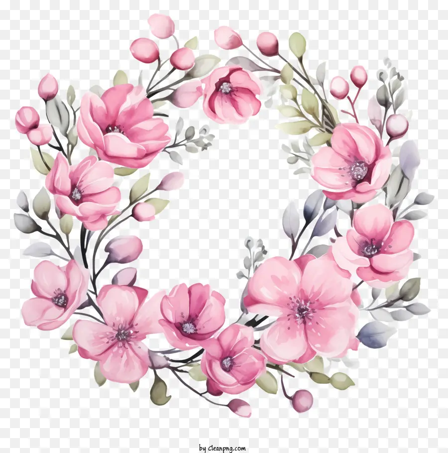 Розовые цветы，Венок PNG