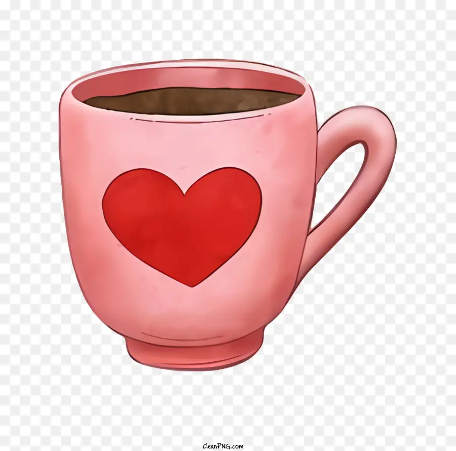 Розовая чашка，красное сердце PNG