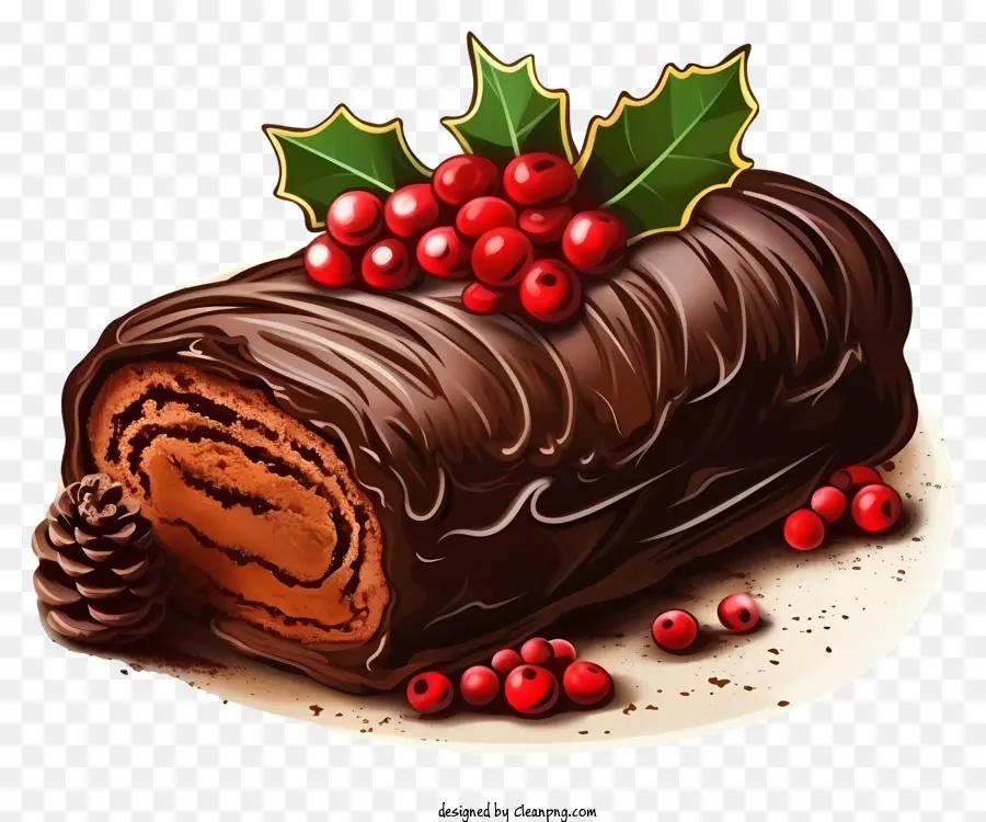 Шоколадная рулонная торт，красные ягоды PNG