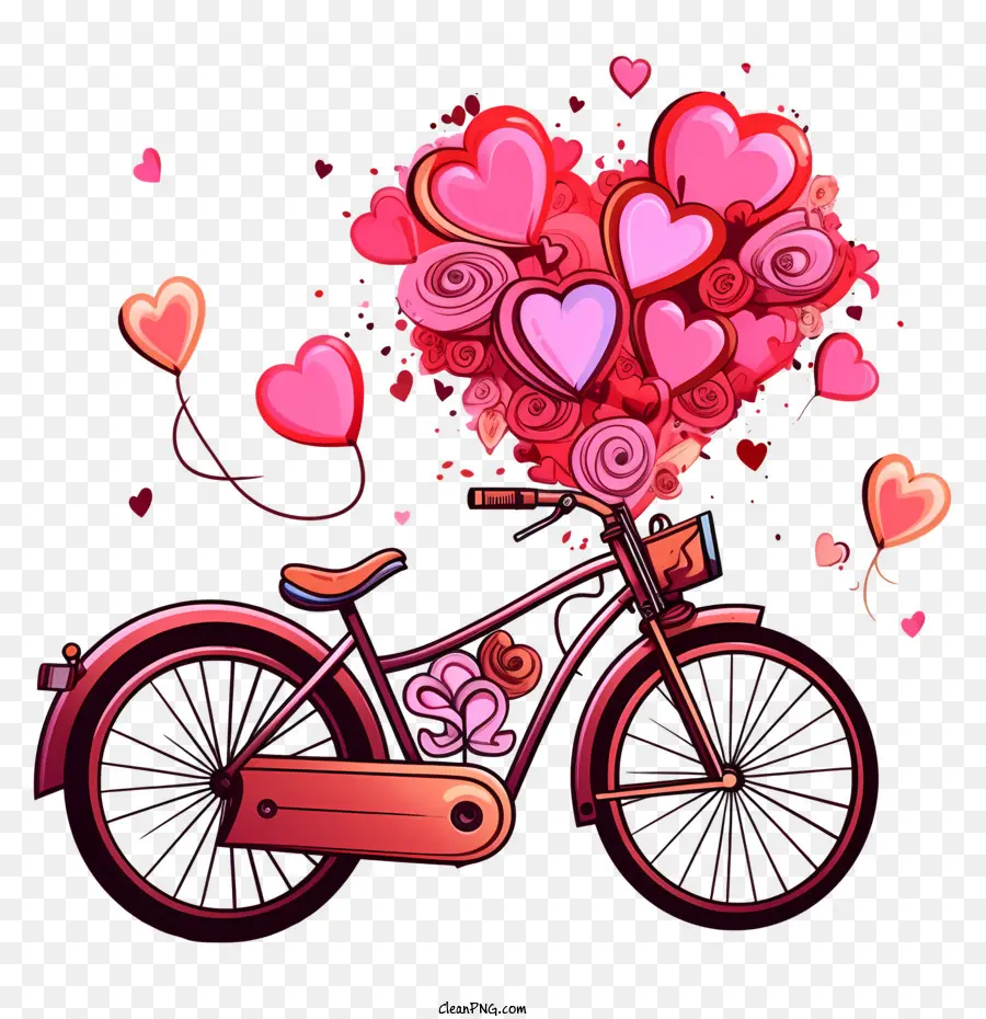 Велосипед с корзиной，Сердца PNG
