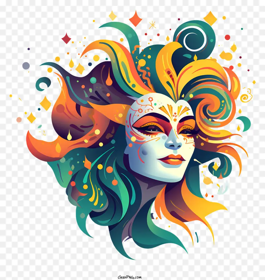 Женщина с маской，красочные волосы PNG