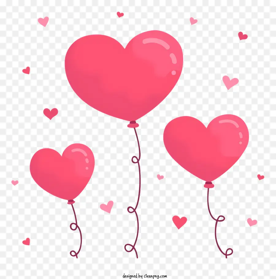 Розовые воздушные шары，Воздушные шары в форме сердца PNG