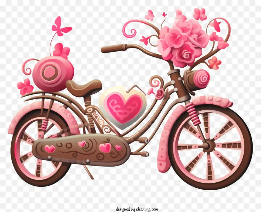 Велосипед，Розовые цветы PNG