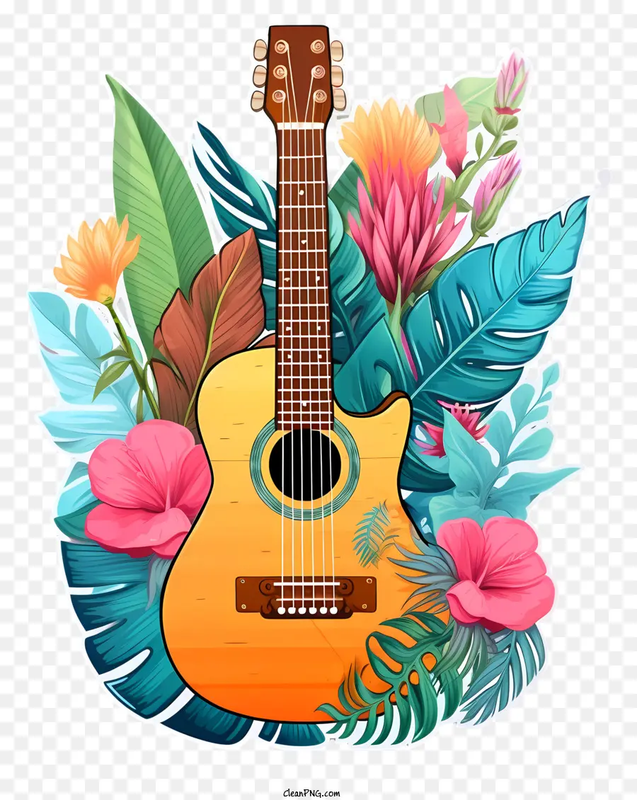 Гитара，цветочная композиция PNG