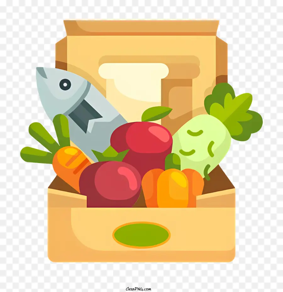 деревянная коробка，фрукты и овощи PNG
