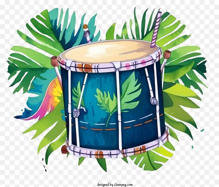 Большой деревянный барабан，тропические растения PNG