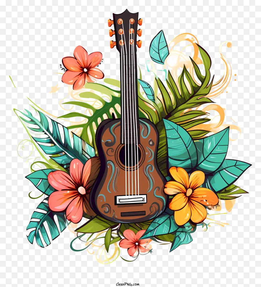 Гавайская гитара，тропические растения PNG