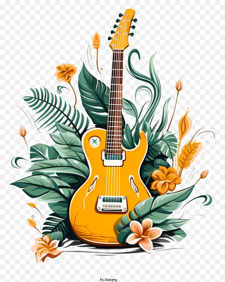 Винтажная апельсиновая гитара，Деревянная шейная гитара PNG