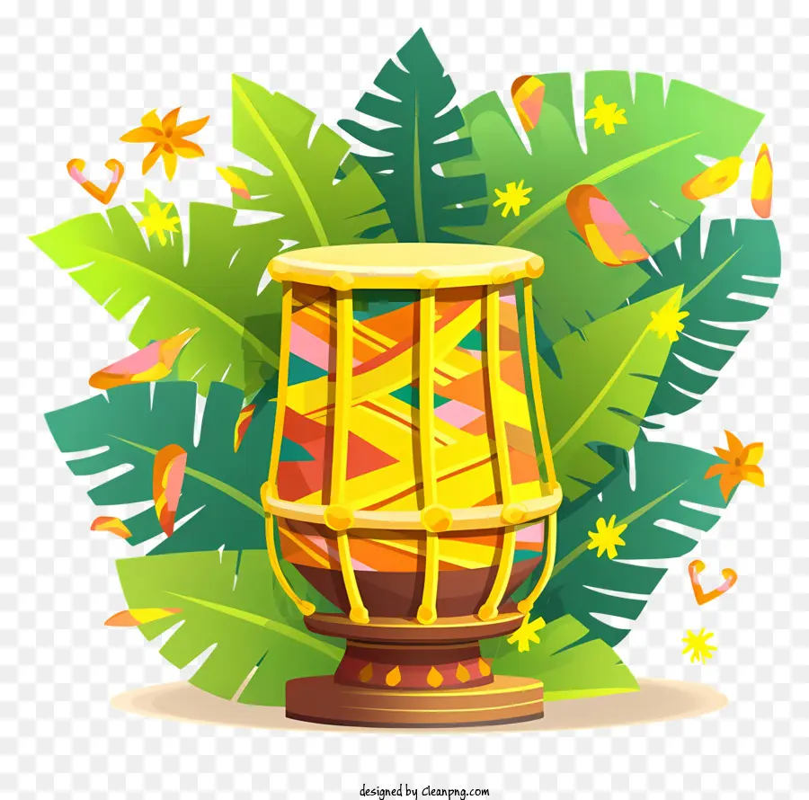 Конга барабан，тропические листья PNG