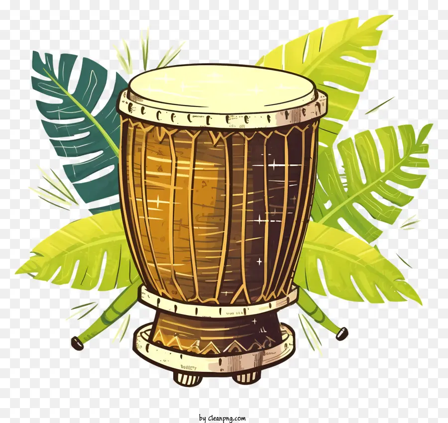 деревянный барабан，пальмовые листья PNG