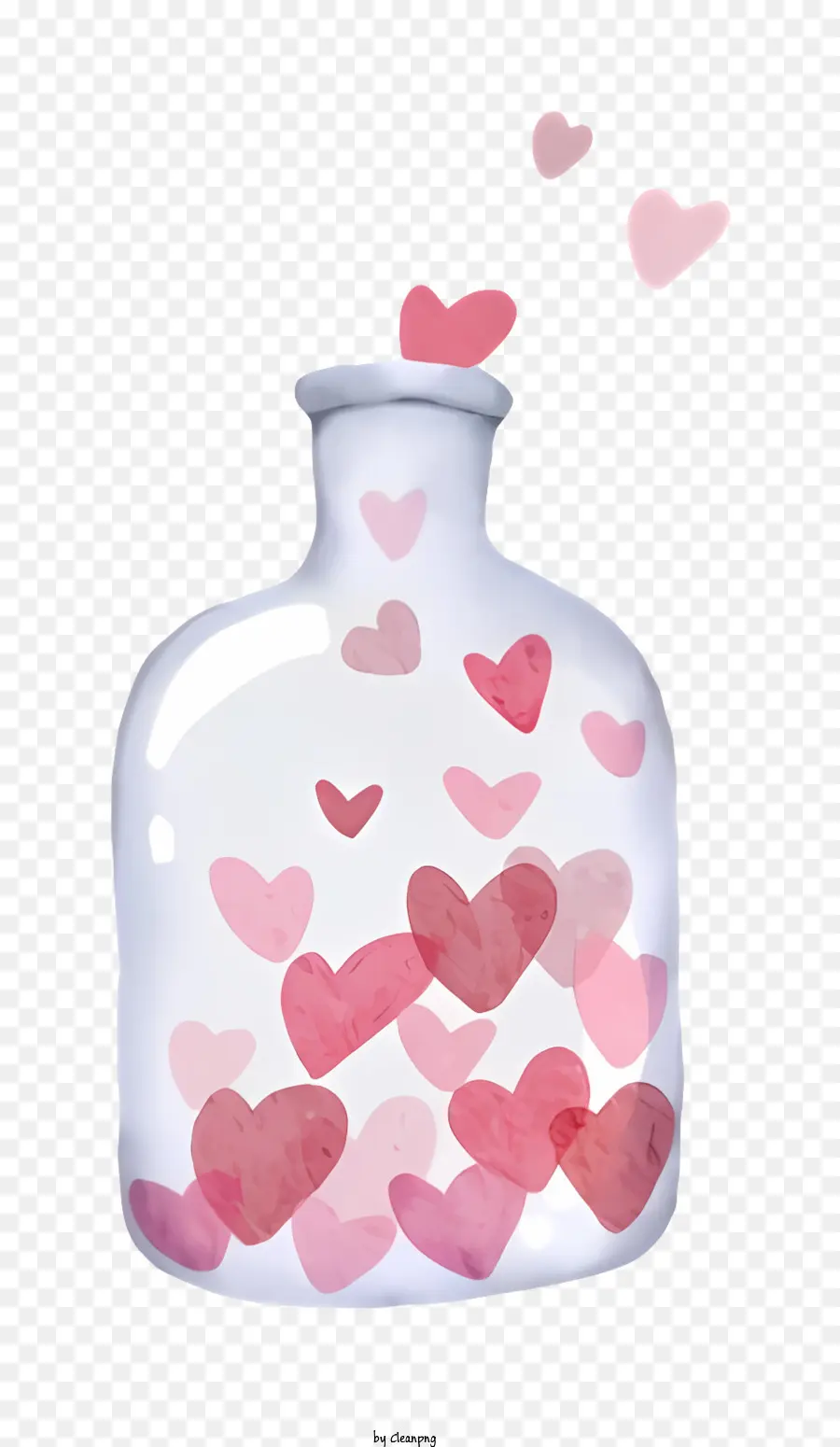 стеклянная бутылка，Сердца PNG