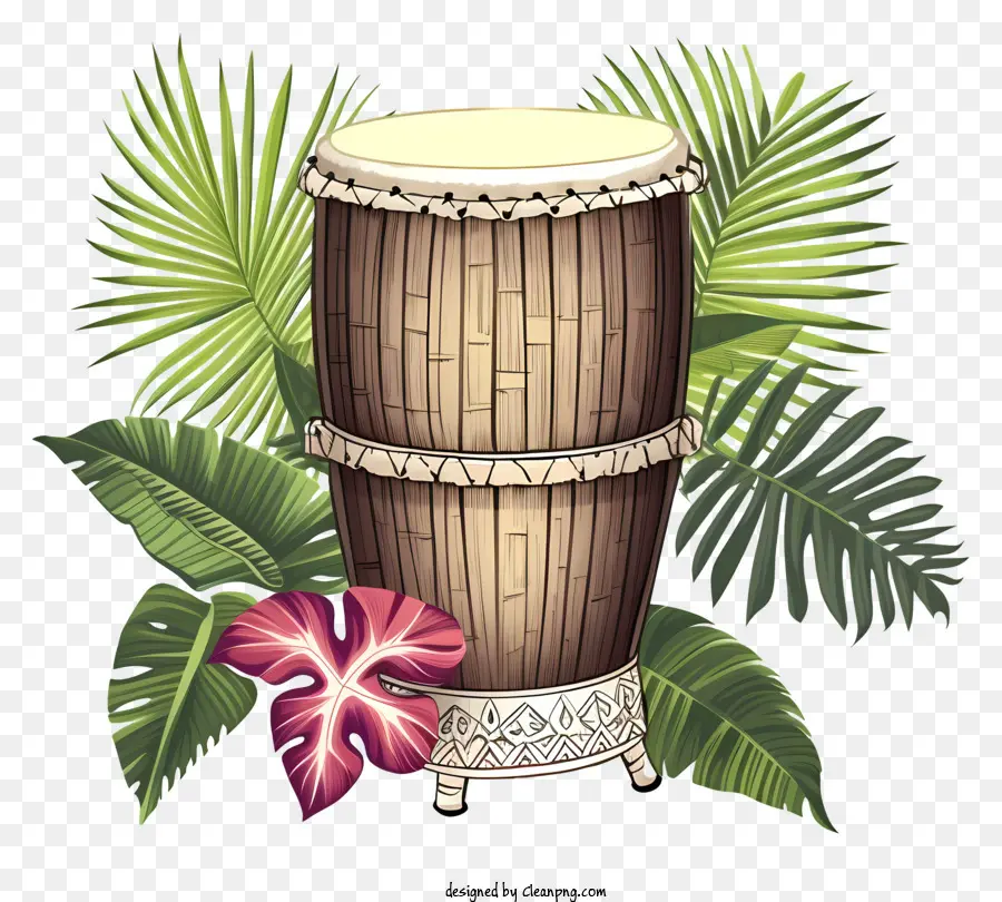 деревянный барабан，пальмовых листьев PNG