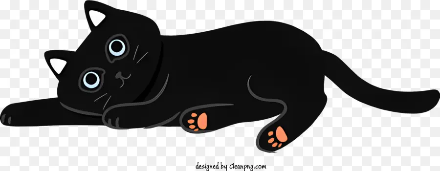 Черный кот，лежа на спине PNG