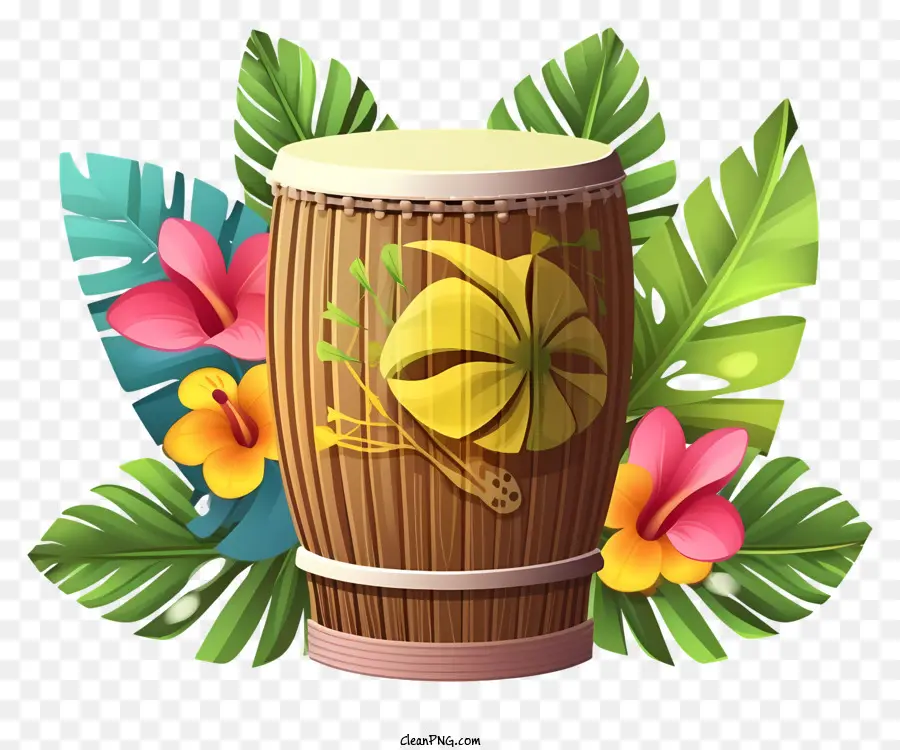 Конга барабан，тропические цветы PNG