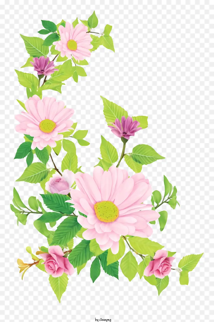 цветочная композиция，розовые и зеленые цветы PNG