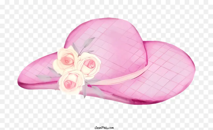 Розовая соломенная шляпа，Цветочная соломенная шляпа PNG