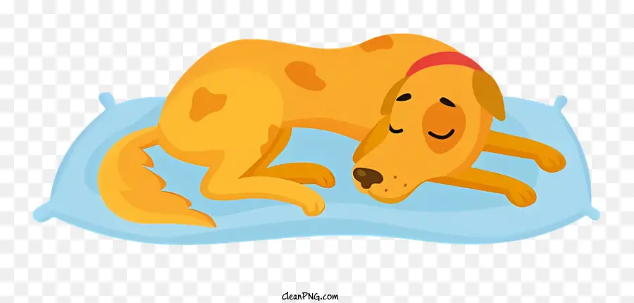 Желтая собака，Синяя подушка PNG