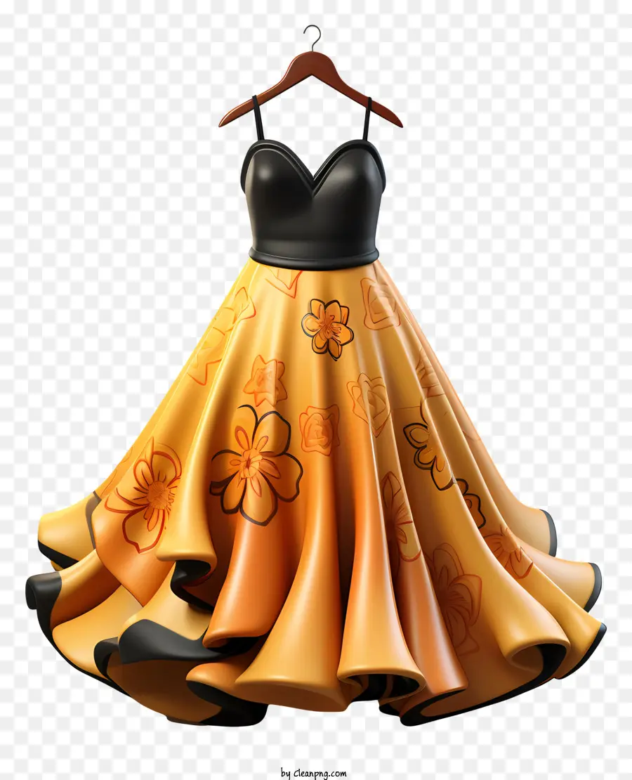 черно оранжевое платье，черный манекен PNG