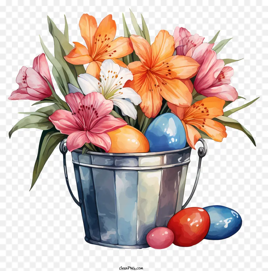 пасхальные яйца，цветочная композиция PNG