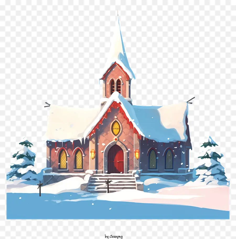 церковь в снегу，Снежный пейзаж PNG