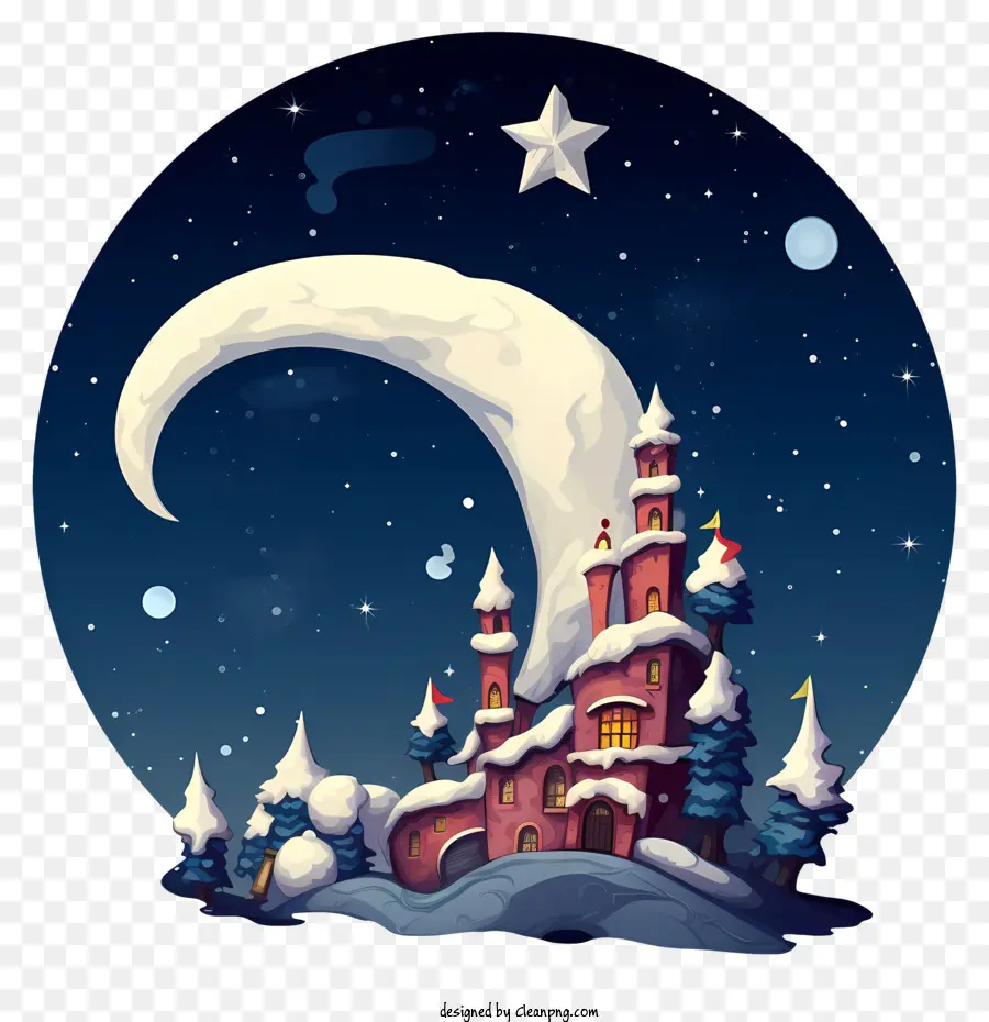 сказочный замок，Снежное ночное небо PNG