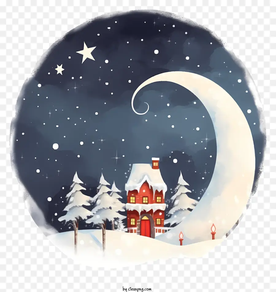 Снежная зимняя ночь，луна PNG