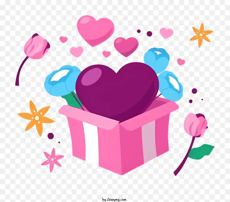 Розовая подарочная коробка，символ сердца PNG