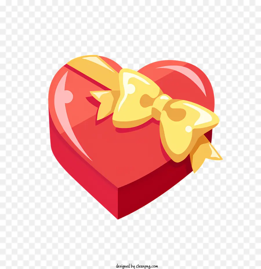Красная коробка в форме сердца，золотой лук PNG