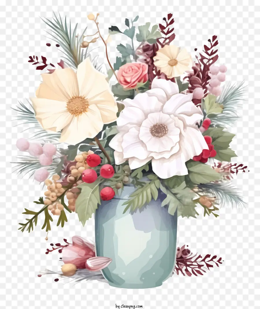 Живопись вазы，Цветы на черном фоне PNG