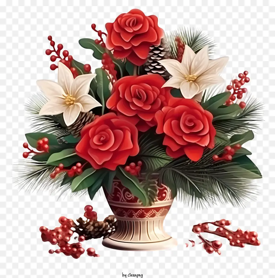 ваза，Красные Розы PNG