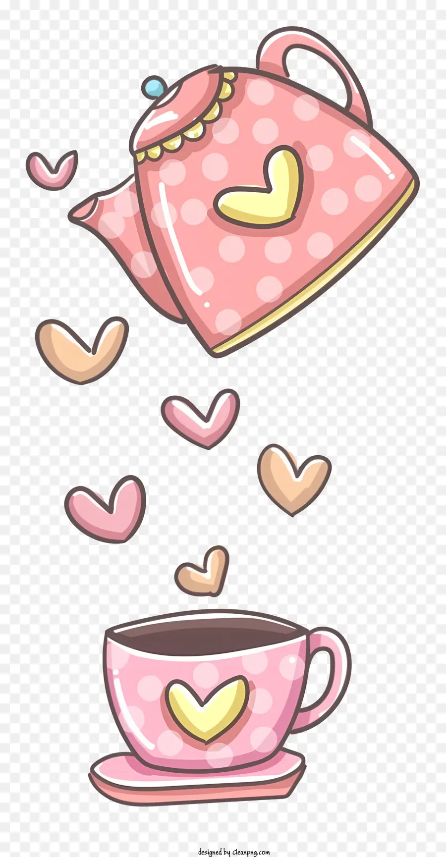 розовый чайничек，Ручки в форме сердца PNG