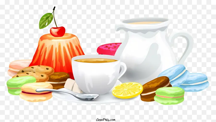 Сервировка стола，чашки чая и кофе PNG