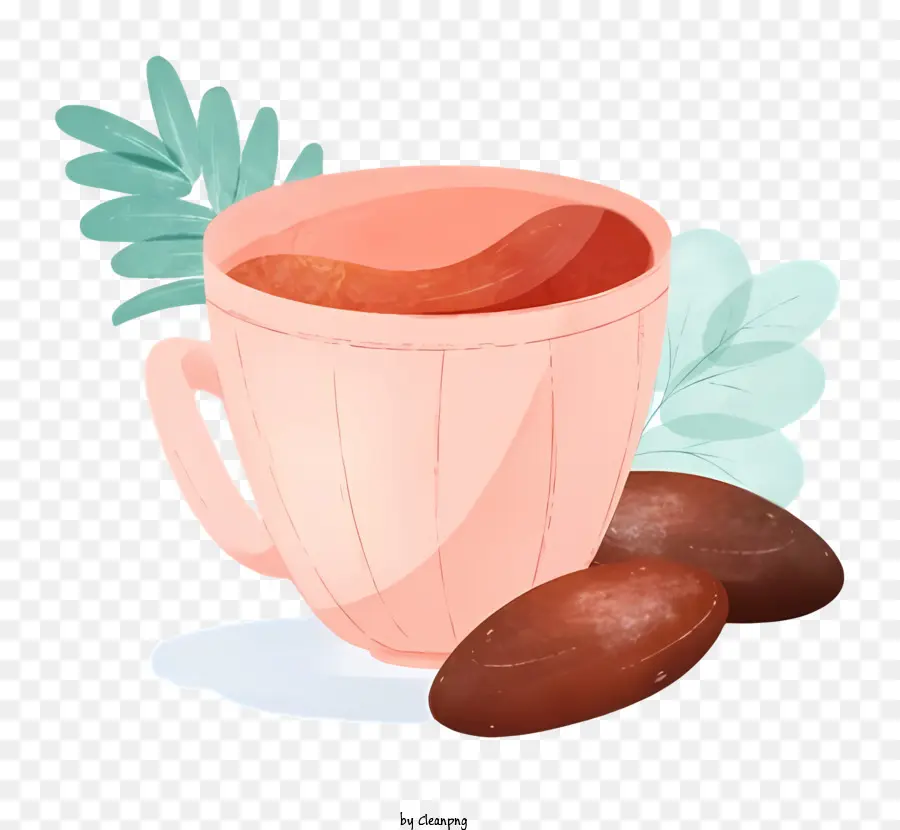 розовый кружка，кофе в зернах PNG