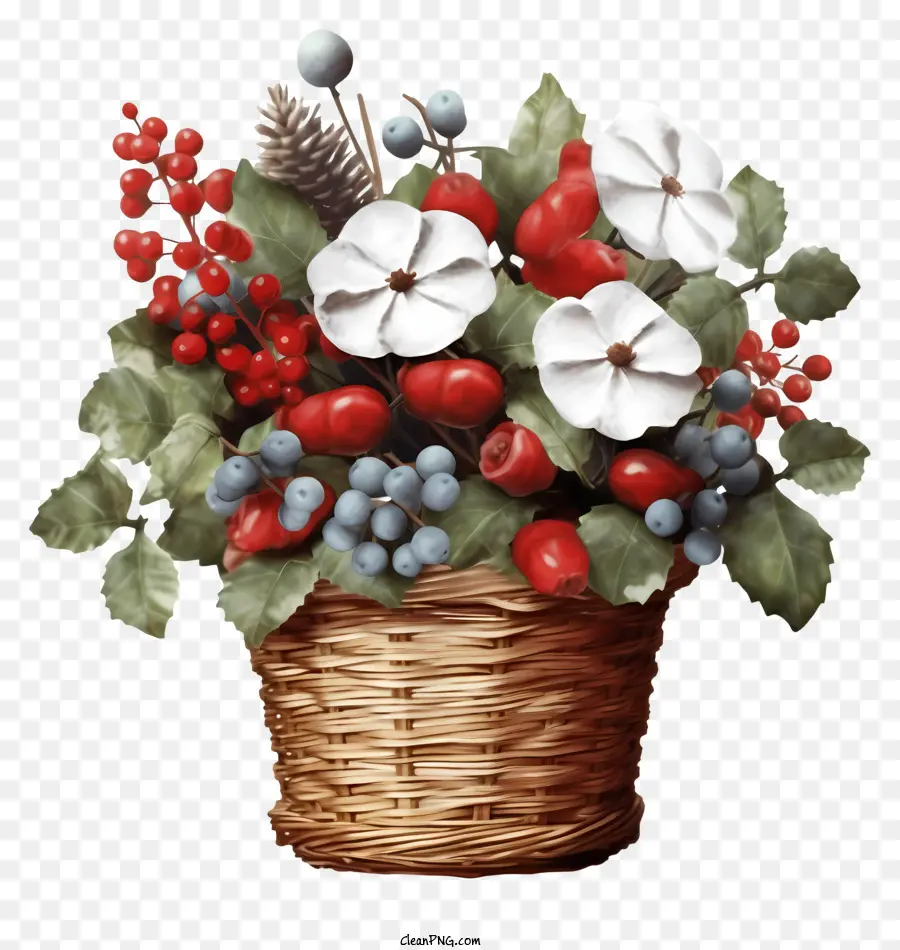 Плоская рождественская цветочная корзина，корзина цветов PNG