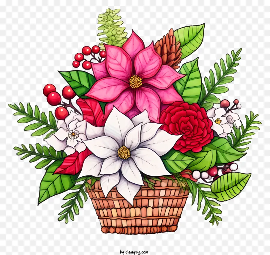 рождественская корзина для рождественской цветы，плетеная корзина PNG