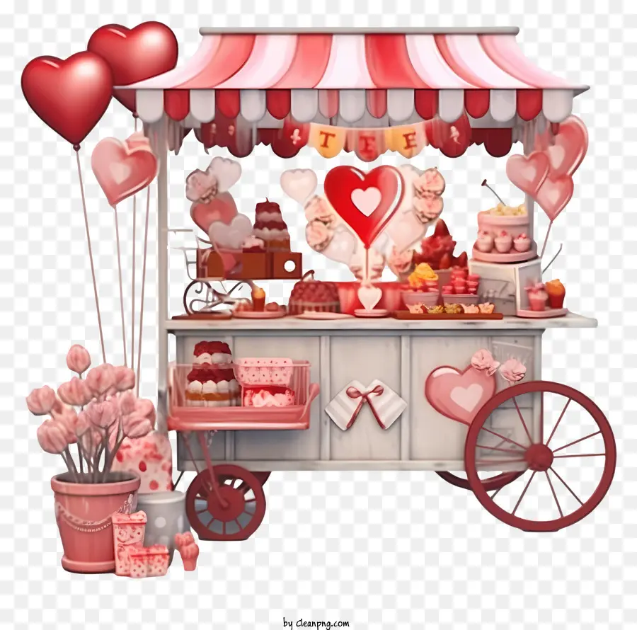 Модный романтический киоск Дня Святого Валентина в стиле ретро，Candy Cart PNG