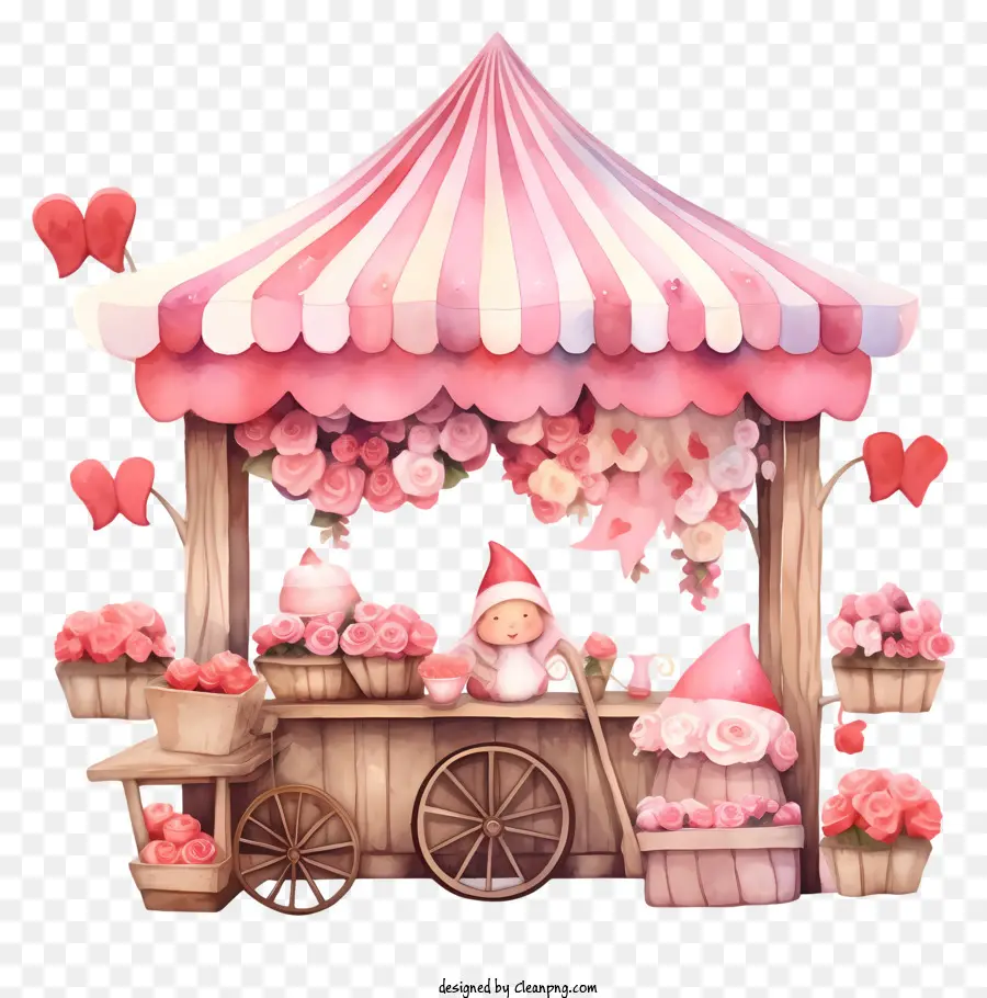 акварельный романтический киоск Дня Святого Валентина，корзина конфеты PNG