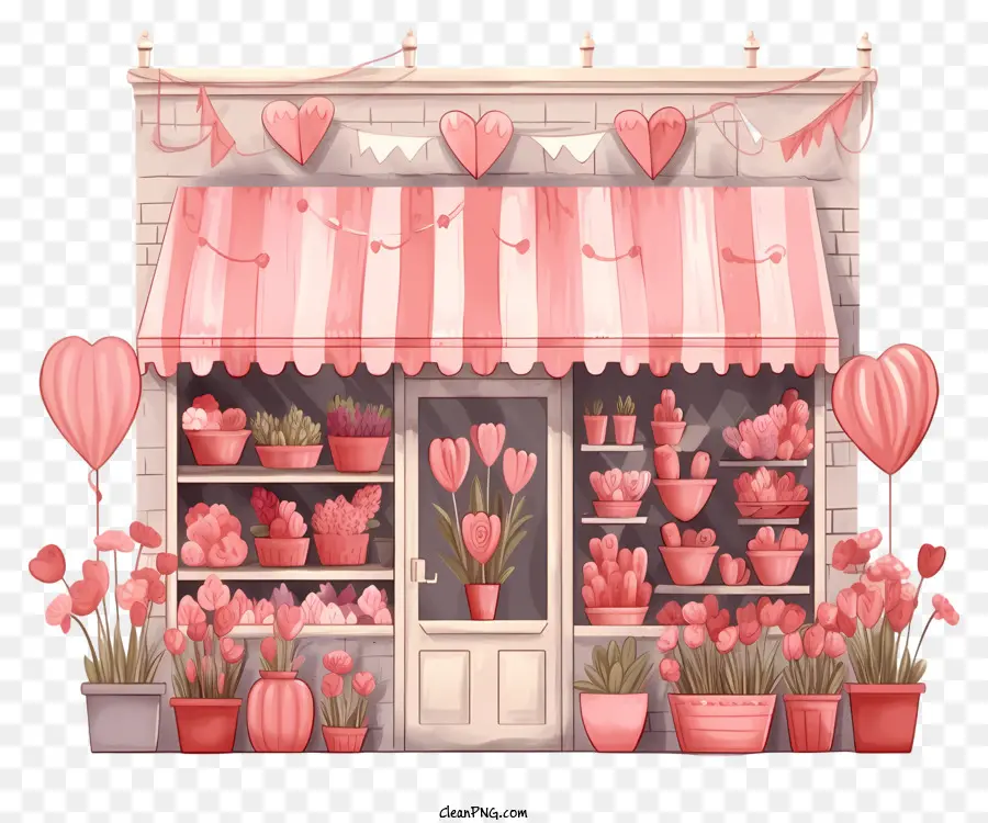 Карикатурная романтическая киоска Дня Святого Валентина，Цветочный магазин PNG