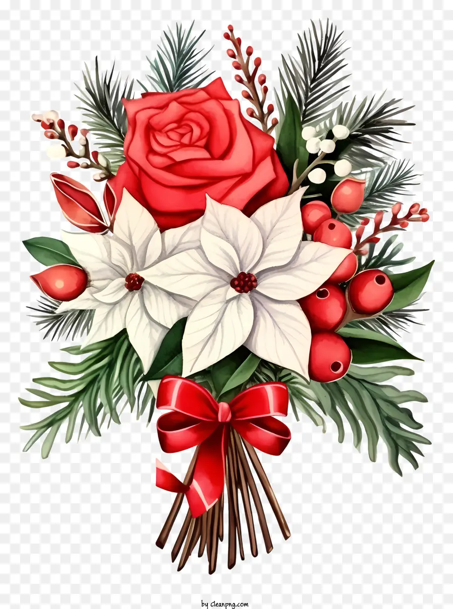 Ручная рождественская букет，букет роз и лилий PNG