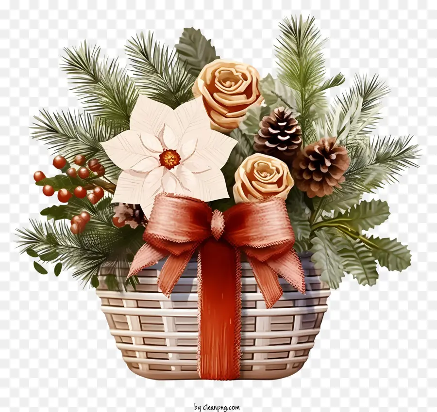 Реалистичная рождественская цветочная корзина，Корзина с луком PNG