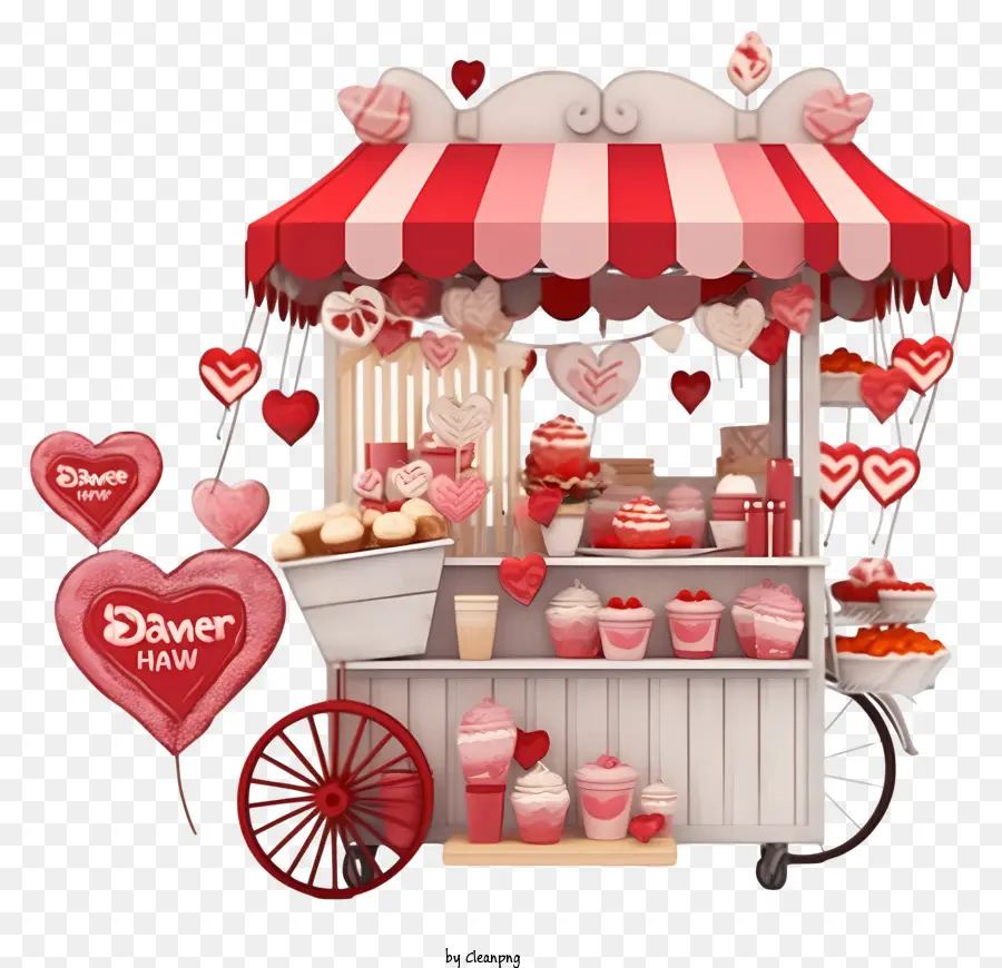 Реалистичный романтический киоск Дня Святого Валентина，Красная и розовая подставка для кексов PNG