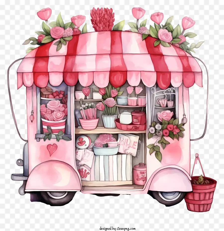 Романтический киоск Дня Валентина Doodle，винтажный мороженое грузовик PNG