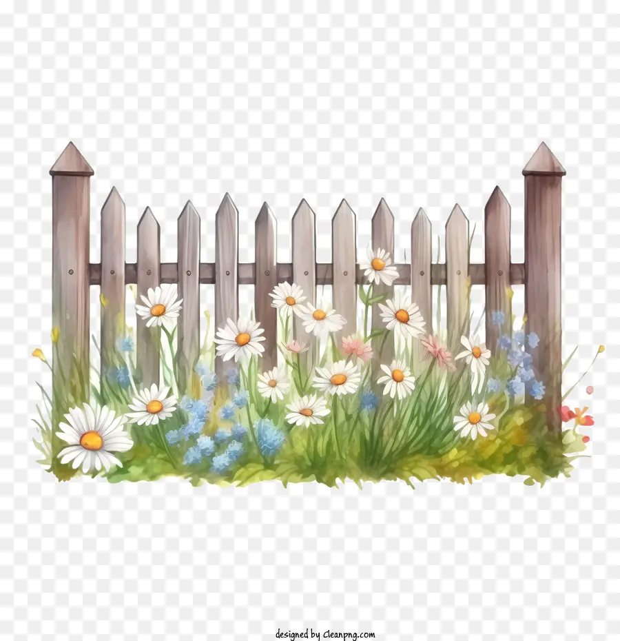 Деревянный сад забор，цветы PNG