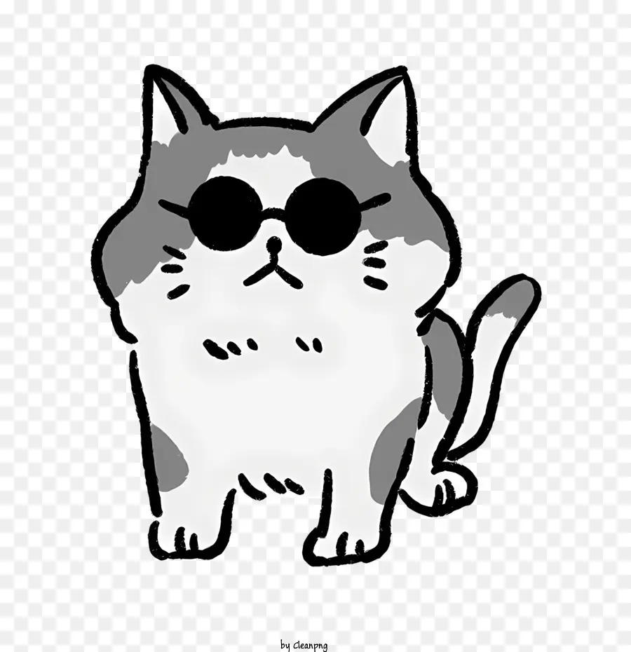 мультфильм，черно белый рисунок кота PNG