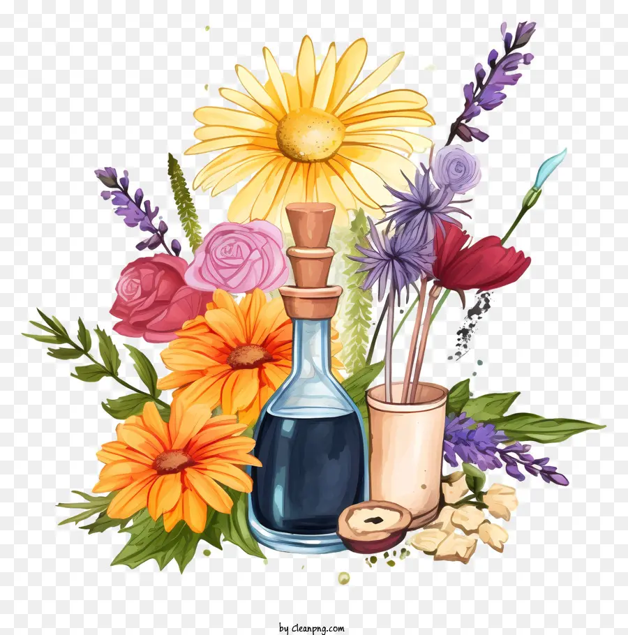 Нарисовать терапию цветочными эссенциями，бутылка масла PNG